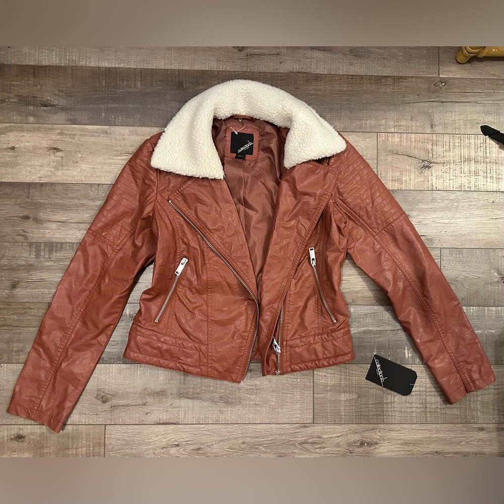 NWT Shearling Faux Leather Bomber Jacket Size Medium